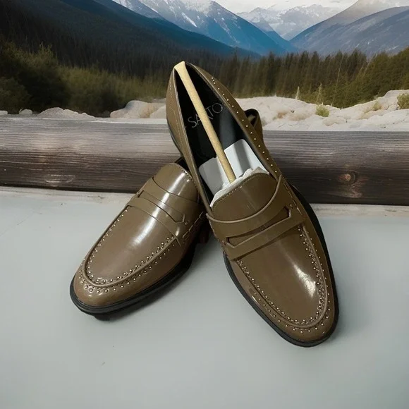 Franco Sarto A-Eden Studs Shoes Womens Size 7 Brown Loafers Studded J0852S1200 - Picture 1 of 16